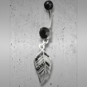⭐NWT RARE Silver 14g Black Gem Dangly Feather Belly Ring